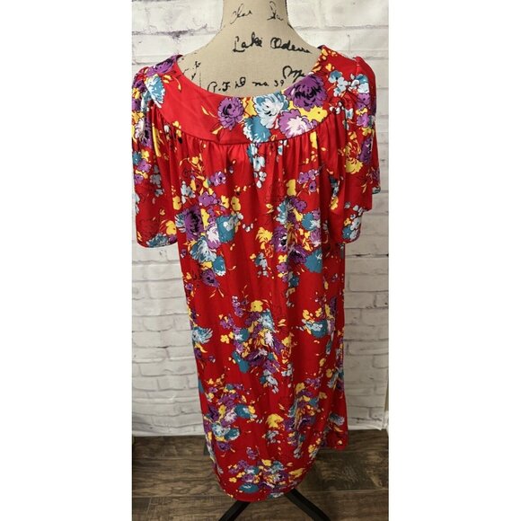 Anthony Richard’s Size Large Red Floral Mumu House Coat Mrs Roper Loungewear - Picture 4 of 9